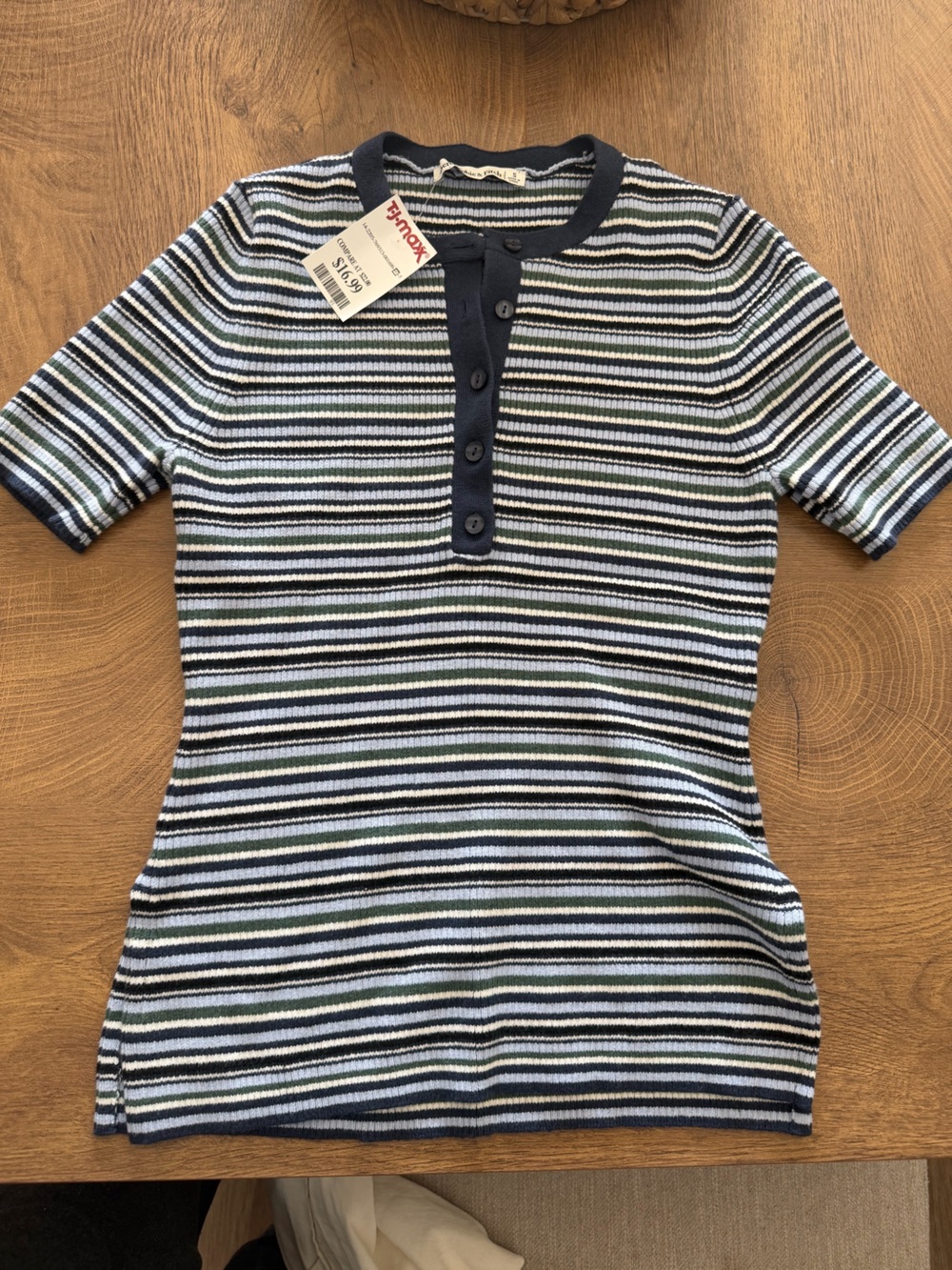 NWT Abercrombie & Fitch Striped Navy and White Short-Sleeve Henley Top